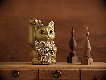Amazon.co.jp: ご縁猫 ココニャネル(M-SIZE 金 Gold）右手あげ/陶器