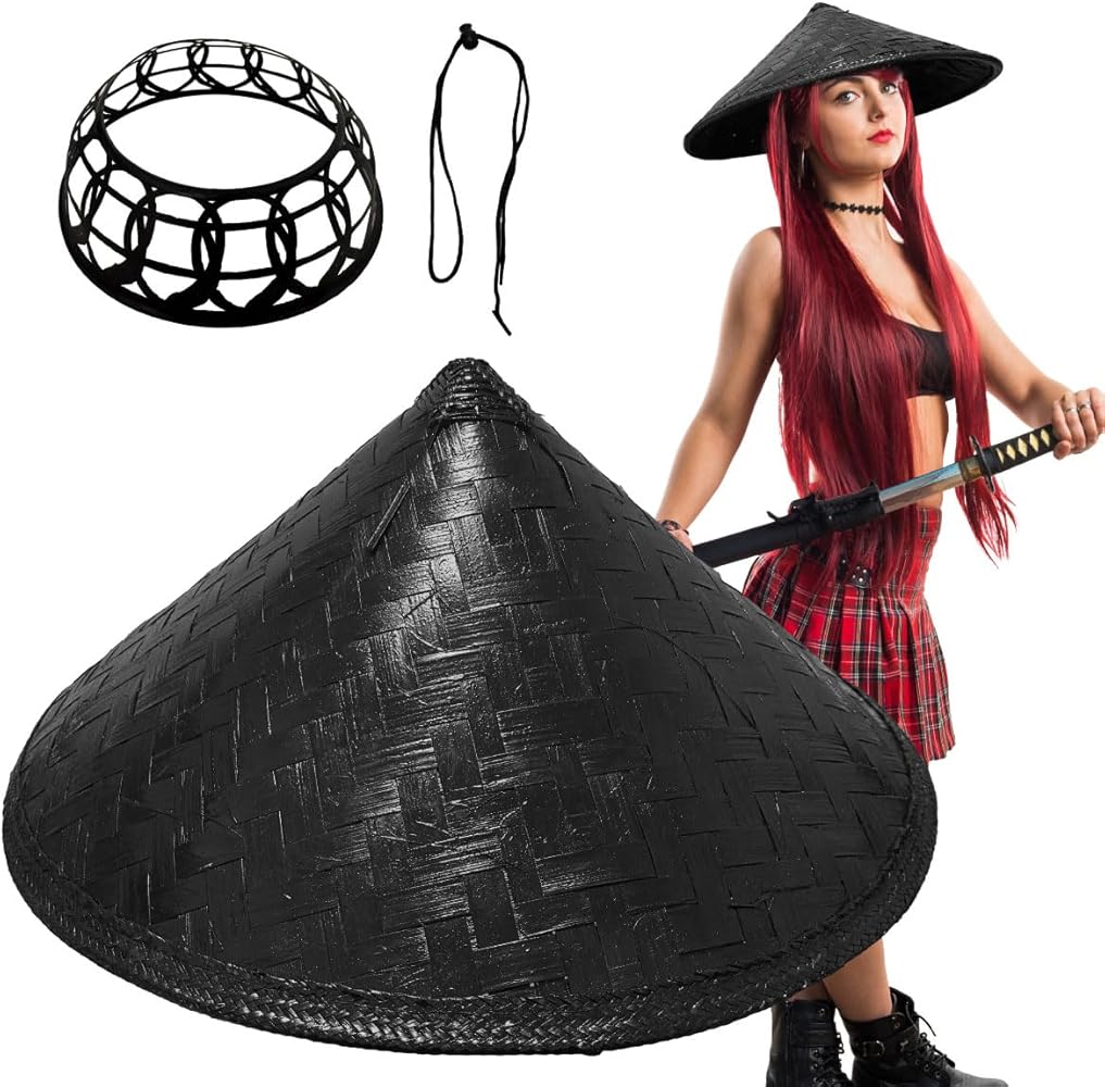 Amazon.co.jp: [AiO JAPAN] 帽子 竹笠 黒い笠 侍 笠 武士 ゴトク あご