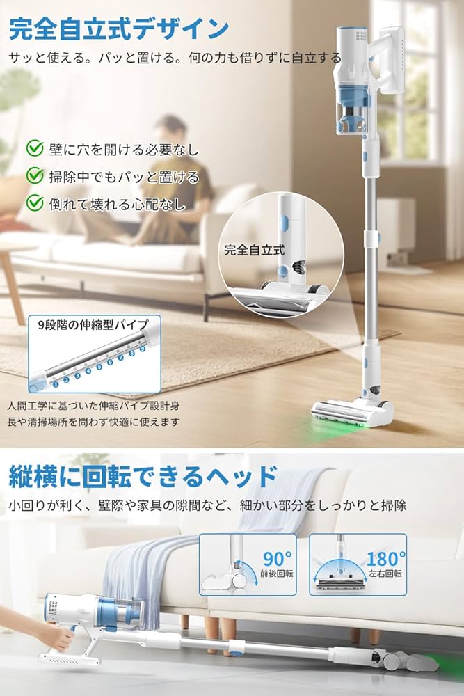 Amazon | Hearten 掃除機 コードレス【60KPA超強力吸引・自立式設計