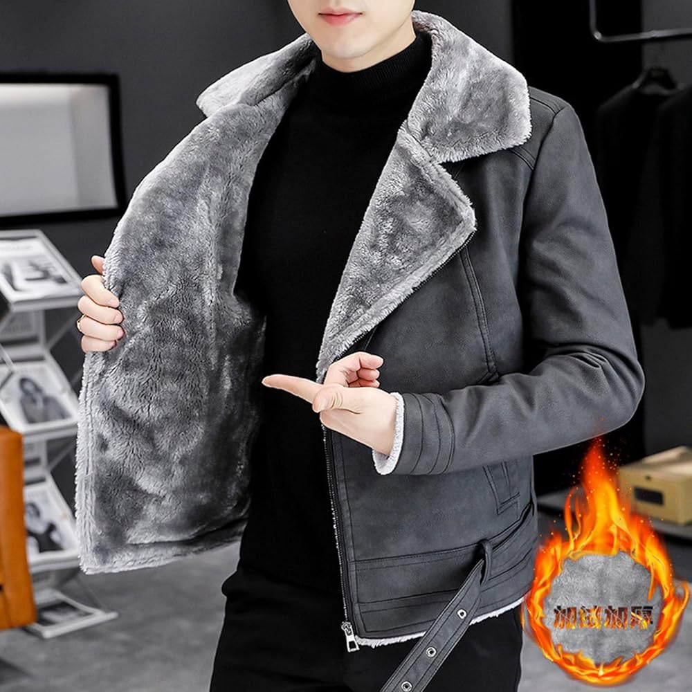 Amazon | [COMOCE] メンズレトロ レザー冬 保温ラム革ジャケット