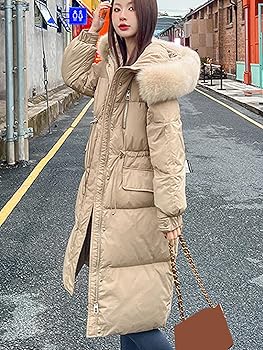 Amazon | KZSXX ファーフード ダウンコート レディース ロング 大きい
