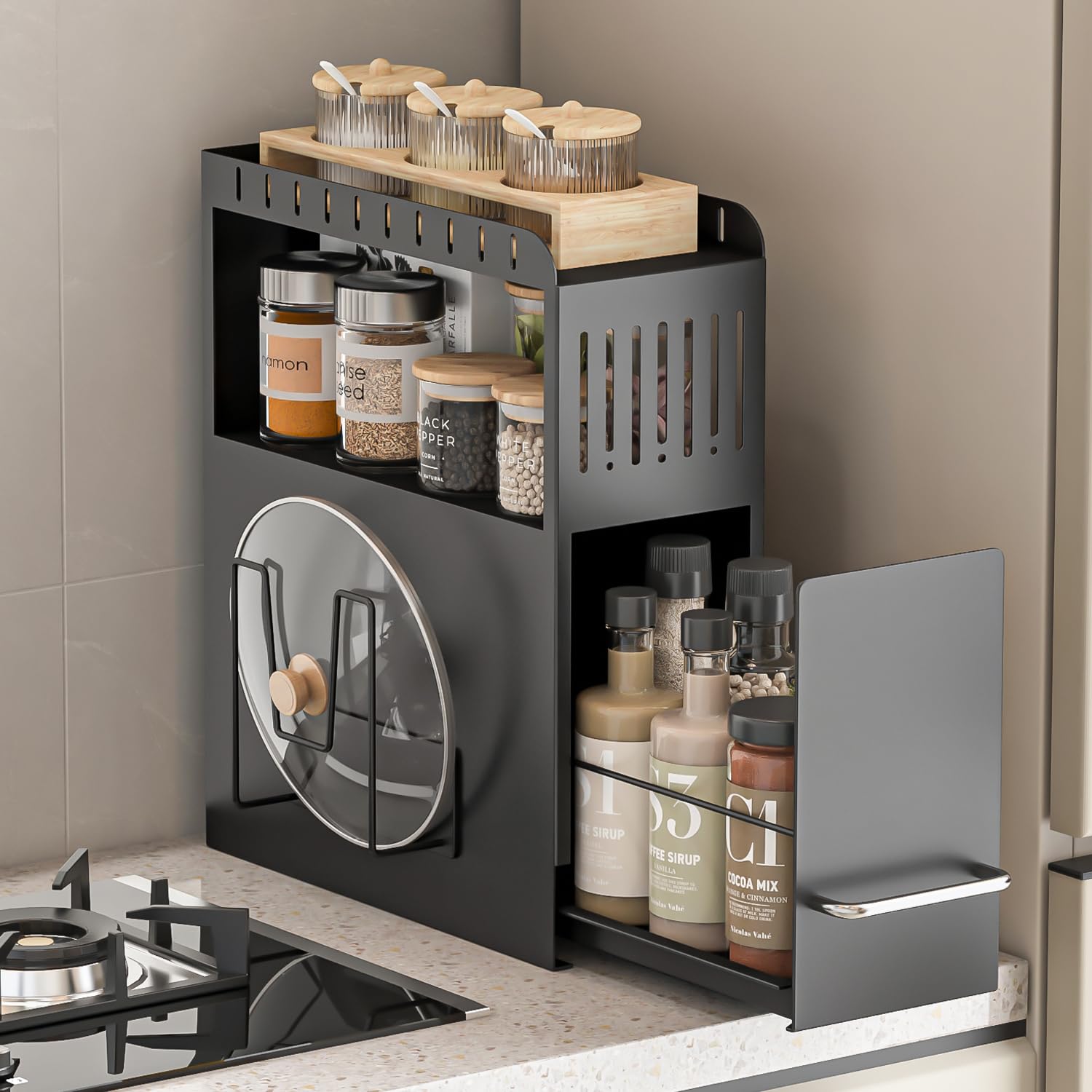Amazon｜Goodraio 隠せる調味料ラック 2段 引き出し スリム スパイス