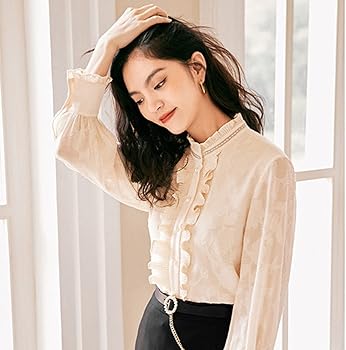 Amazon | [AYBTO] フリルブラウス ブラウス フリル レディース 長袖 白