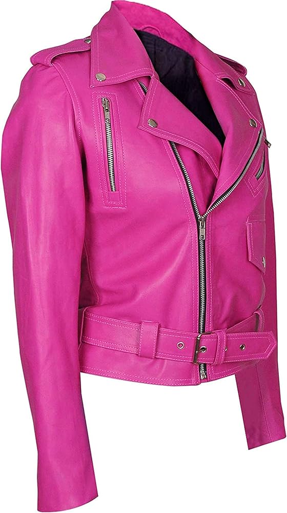 Amazon.com: NM-Fashions Womens Motorcycle Hot Pink Short Leather