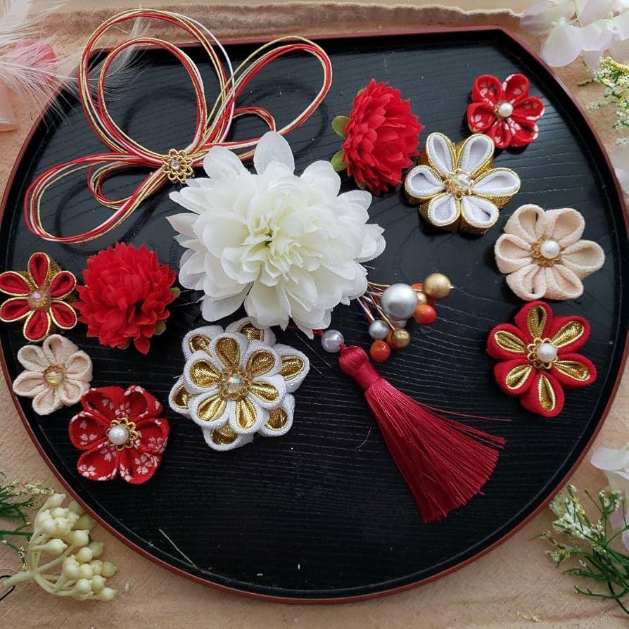 Amazon.co.jp: つまみ細工髪飾り 七五三 成人式 卒業式 浴衣 マム 赤