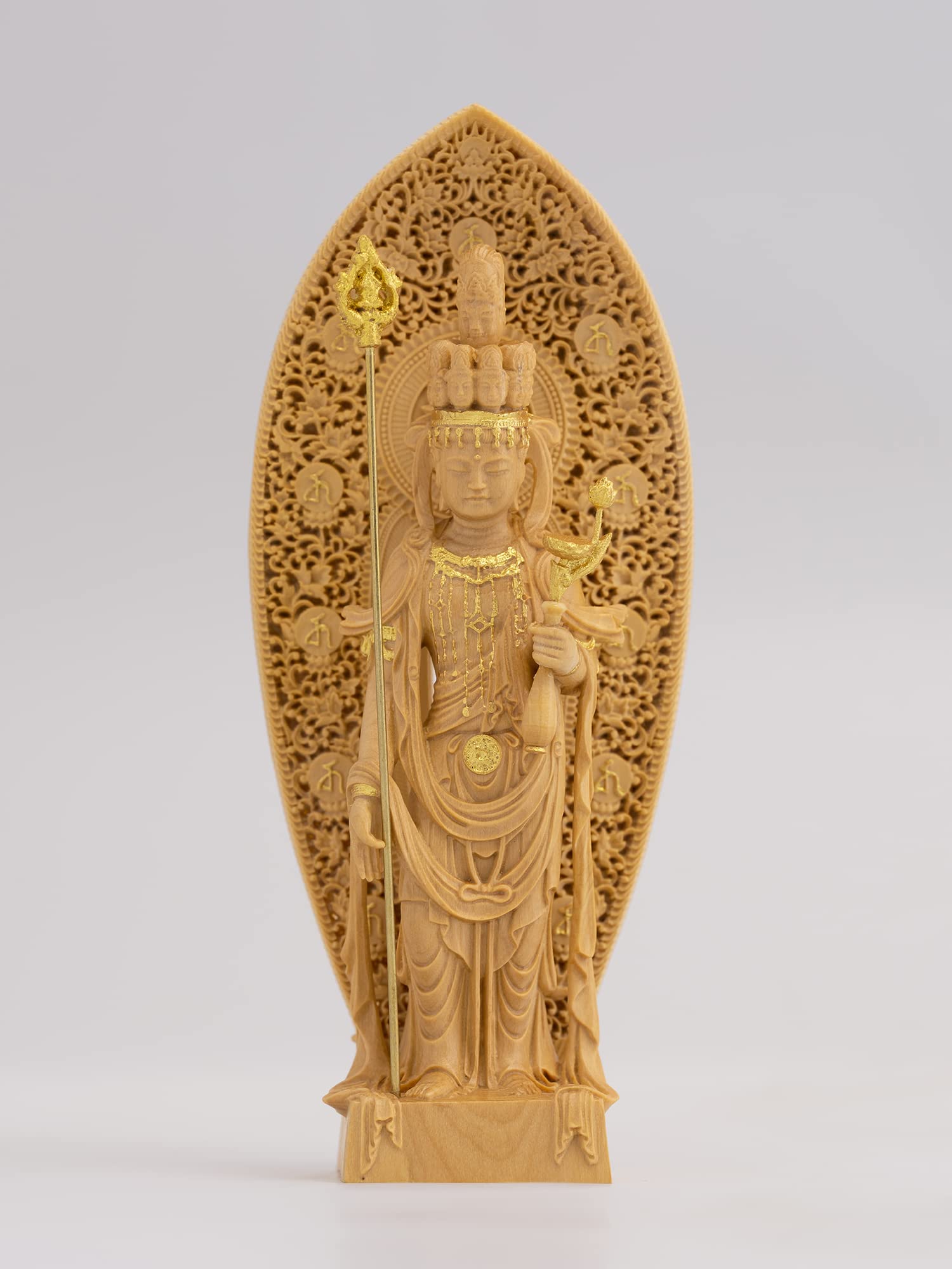 Amazon.co.jp: 極小仏 十一面観音－12cm長谷寺型（木製：ツゲ 金泥仕上