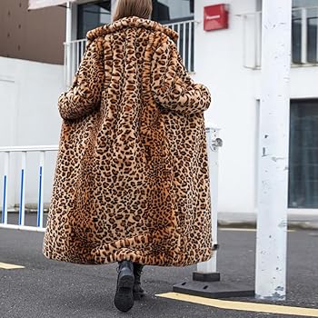 Women Leopard Print Fleece Coat, Fall Winter Fashion Long Fuzzy
