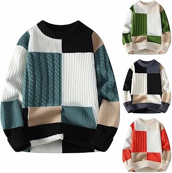 Cambkatl Men's Color Block Cable Knitted Sweaters, Cozy Winter