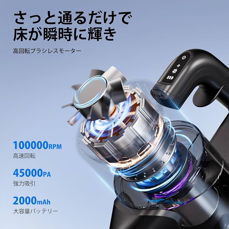 Amazon | 掃除機 コードレス【2025業界初！衝撃の45000pa超強力吸引