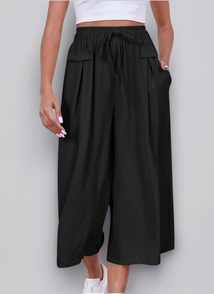 NSICBMNO Cropped Trousers Women Wide Leg Trousers 3/4 Length with