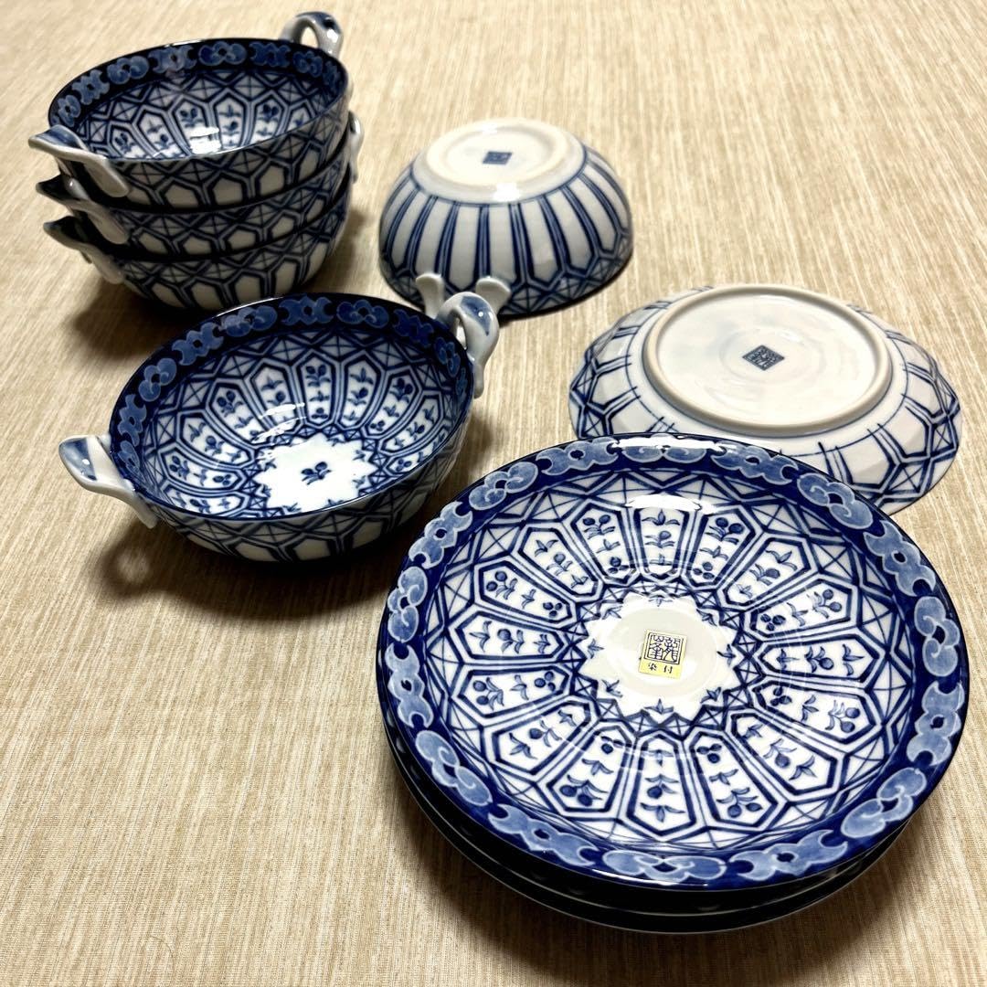 Amazon.co.jp: 有田焼 三洋陶器 龍峯窯 中皿と取手付き中鉢 各5枚