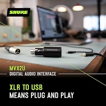 Shure MVX2U XLR-to-USB Interface with Headphone Jack, 60dB Gain