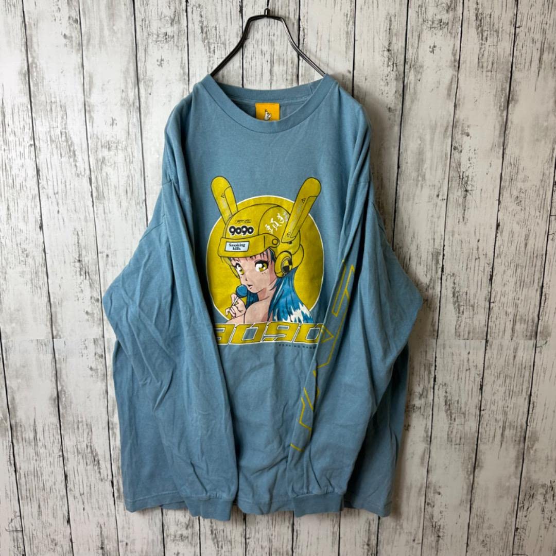 Amazon.co.jp: FR2 9090 コラボ Tシャツ L バイカーガール 水色 青