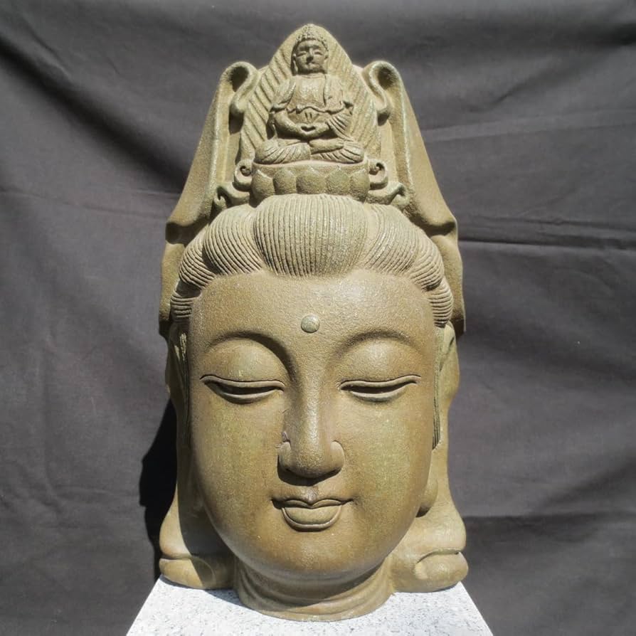 Amazon.co.jp: 観世音菩薩 観音様 かんのん 仏像 仏頭 みかげ石 御影石