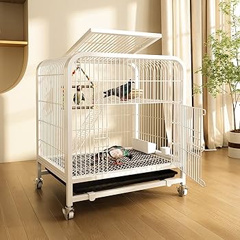 Amazon | 鳥かご 金属 大型 白色 60×45×66cm オカメ インコ 文鳥 鳩 鳥