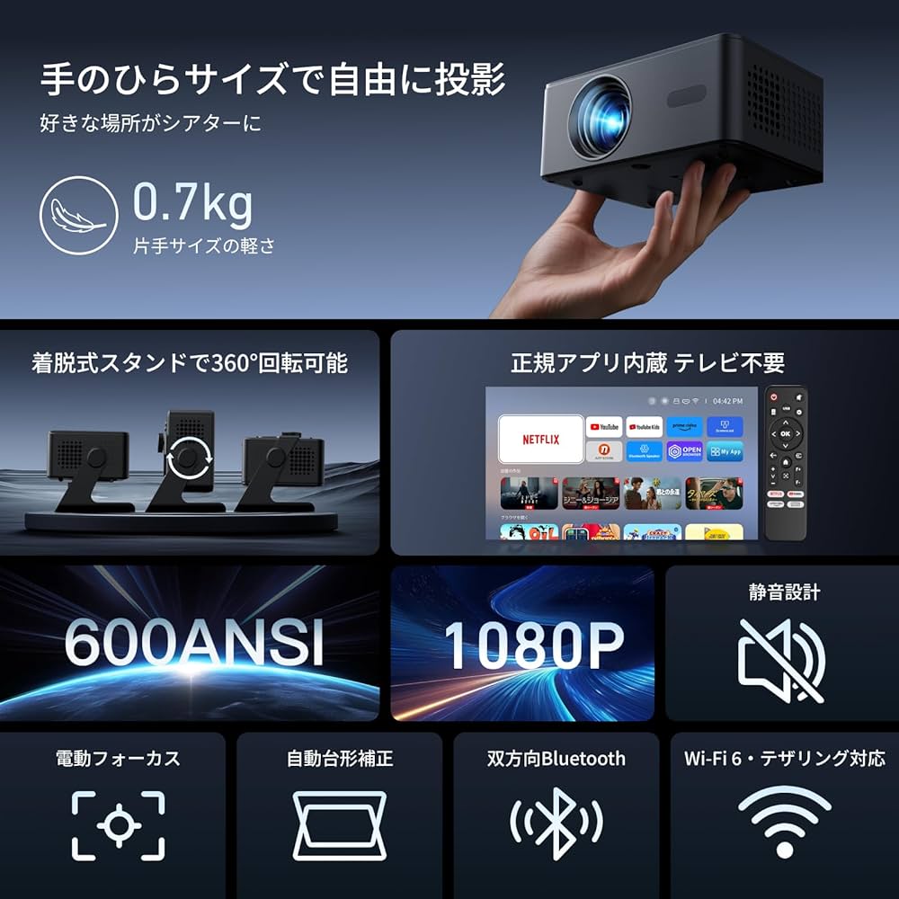 Amazon.co.jp: プロジェクター家庭用 小型 天井 静音【Netflix・Prime