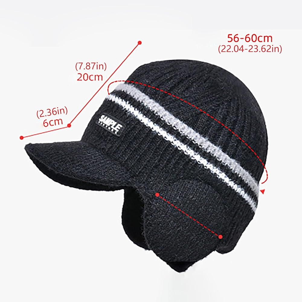 YOLAI Men's Winter Visor Beanie Hat with Earflaps Knit Baseball