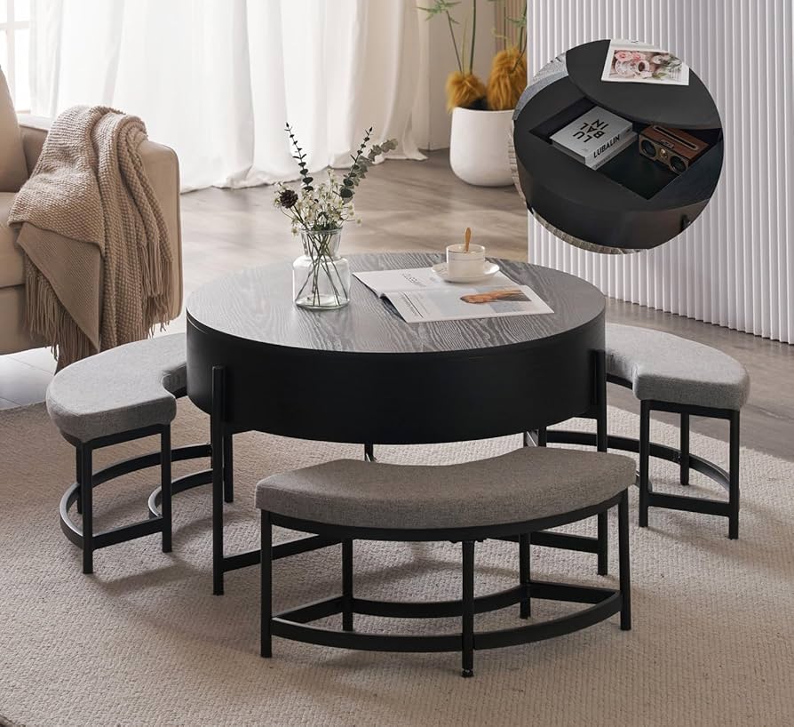 Amazon｜Kennkari 昇降 ダイニングセット 4点 円形 センターテーブル