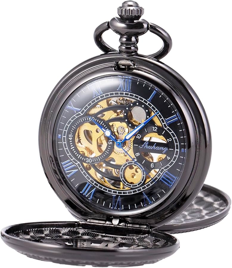 Amazon | SIBOSUN 懐中時計 スケルトン 機械式 ダブルケース 手巻き