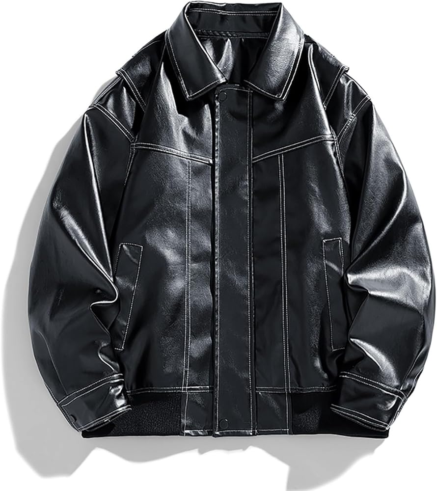 Amazon.com: XUNRYAN Mens Faux-Leather Bomber Jackets Vintage