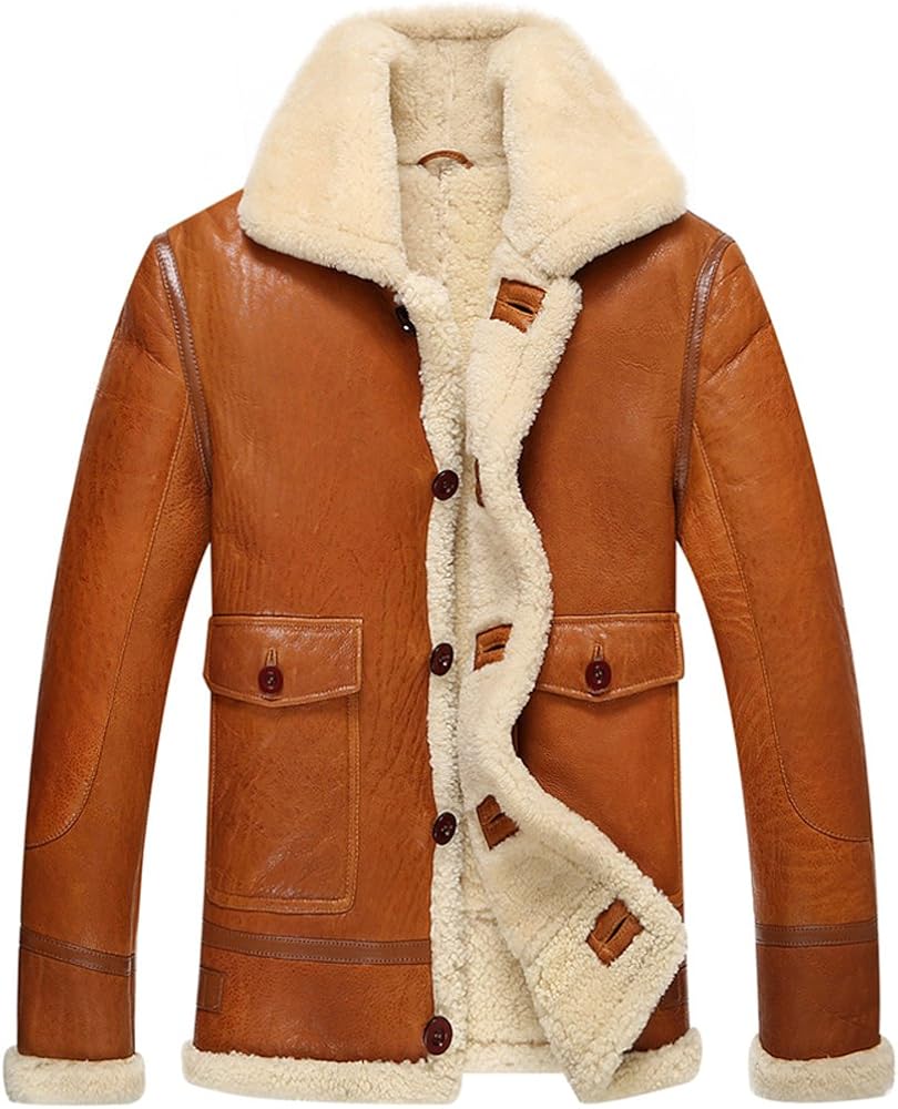 Leather Jacket Men Shearling Coat Pilot Outerwear B3 Men Casual