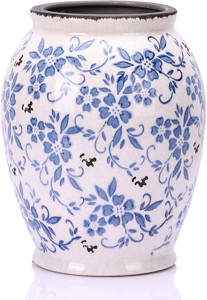 Amazon.co.jp: ヴィンテージブルーホワイトセラミック花瓶