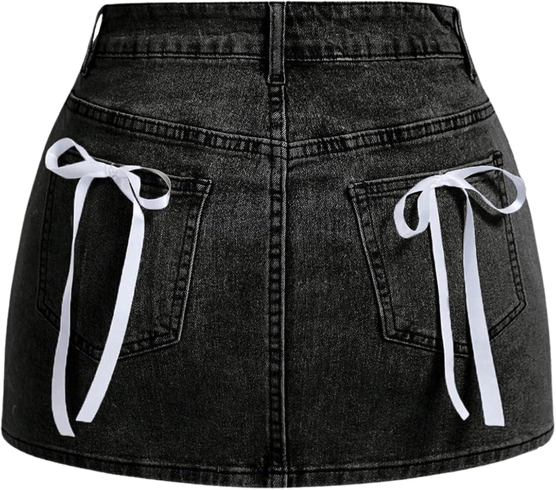 Amazon.com: MakeMeChic Women's Denim Skirt High Waist Bow Pocket