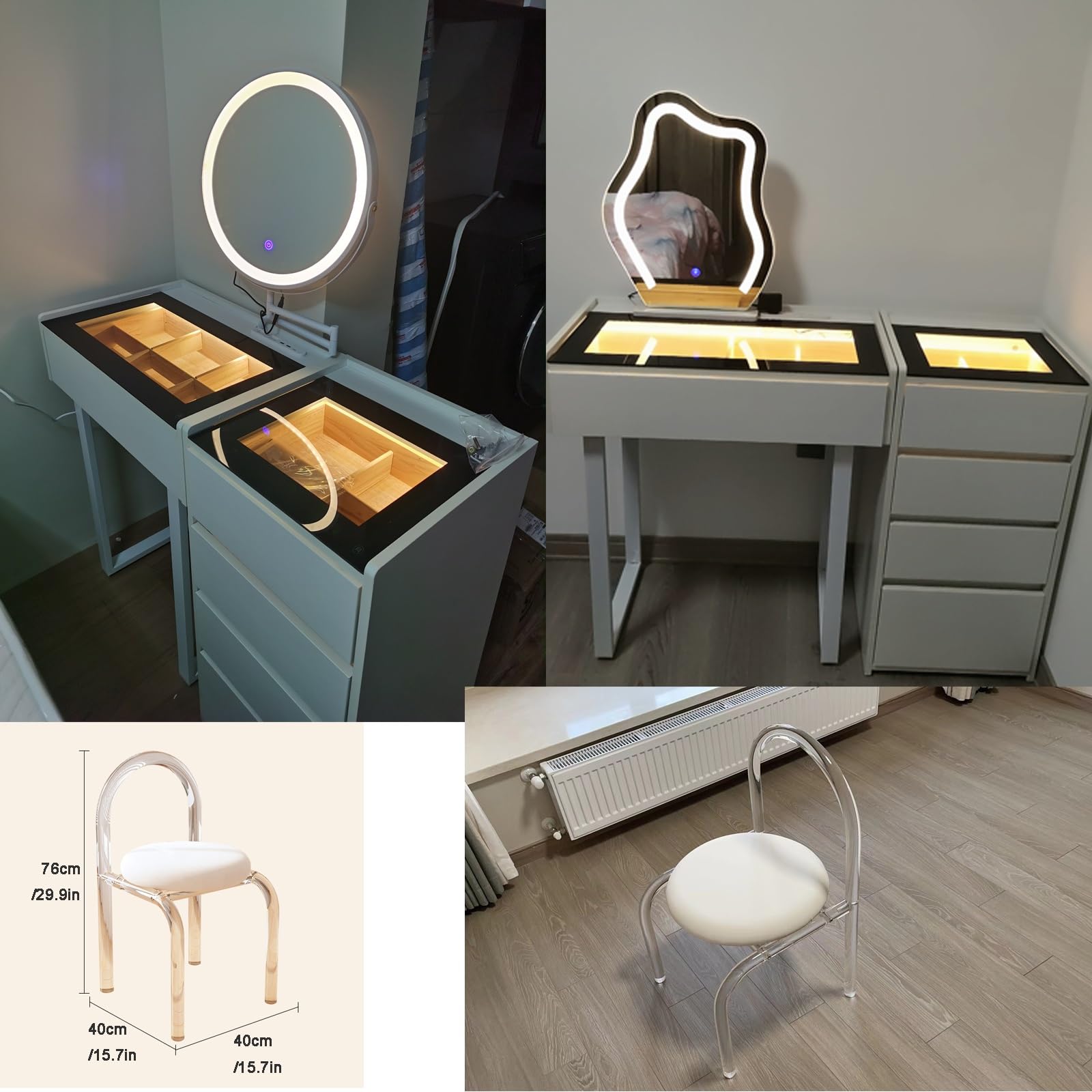 Amazon｜ドレッサーテーブル アクリル椅子付き コンパクト 鏡台 強化
