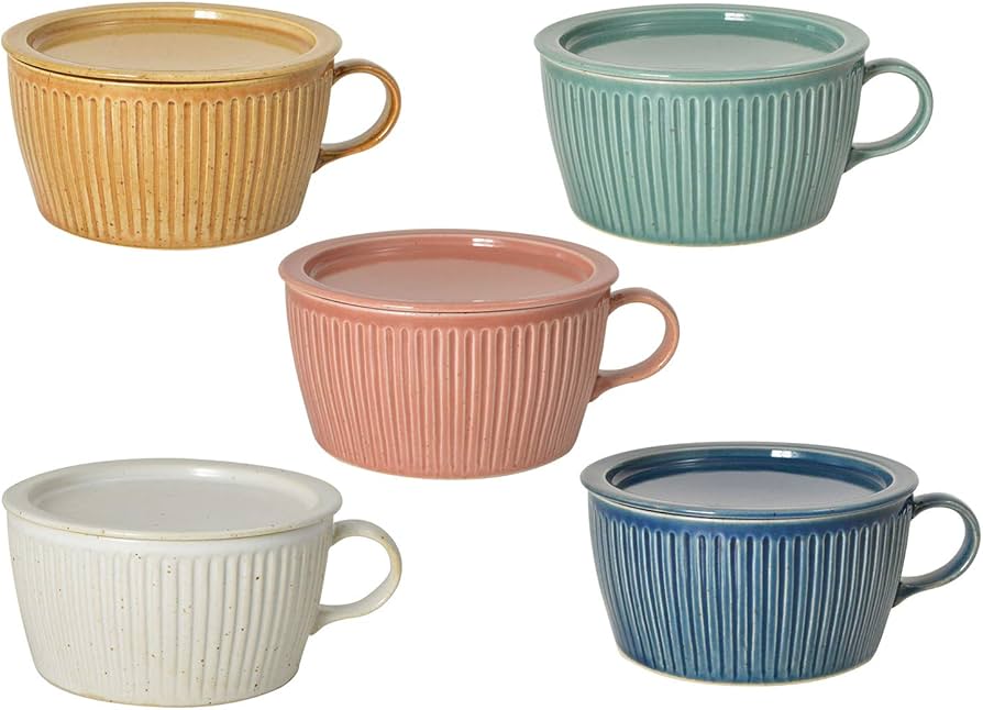 Amazon｜波佐見焼 蓋付 スープカップ 5色セット｜湯呑み オンライン通販