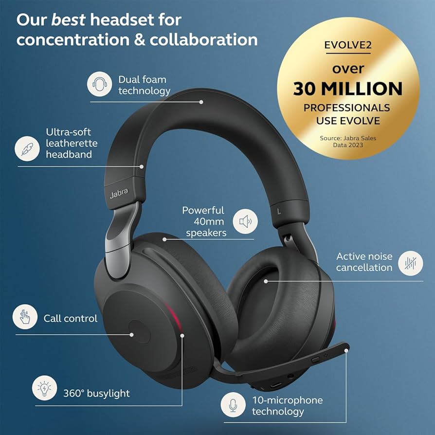 Amazon.com: Jabra Evolve2 85 Wireless PC Headset – Noise
