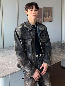 Amazon | [D.IIZOO] ヴィンテージ ダメージ加工 デニムセットアップ