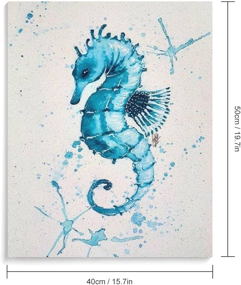 Amazon | 青いタツノオトシゴ 数字油絵 水彩スケッチ インクスタイル