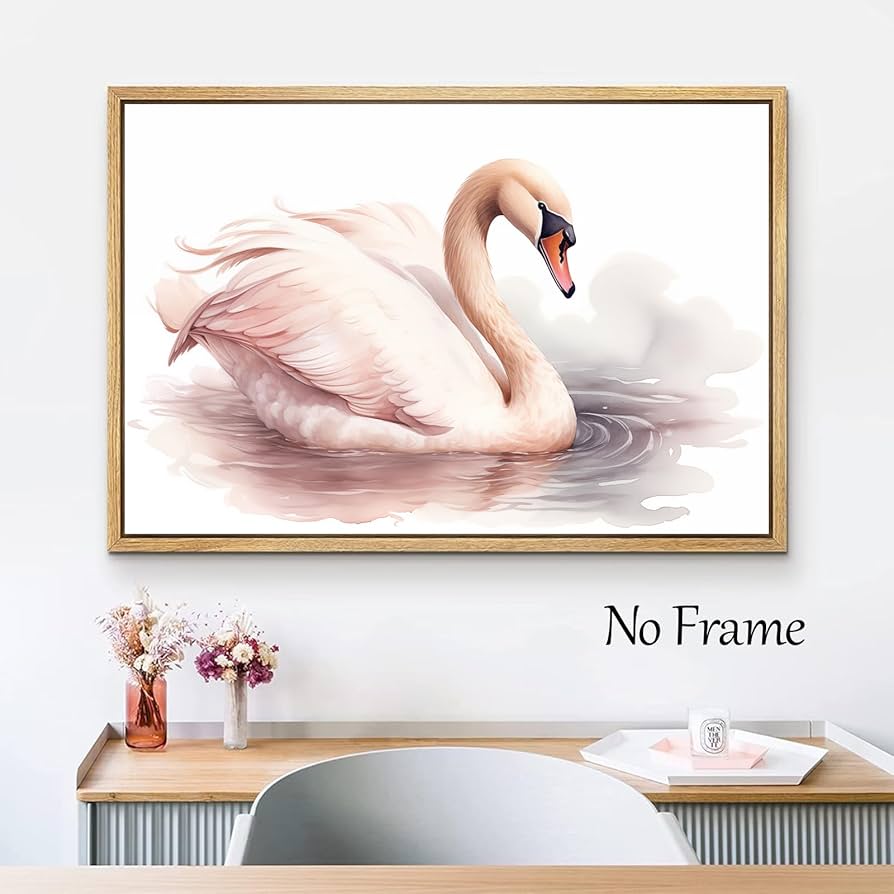 Amazon.co.jp: ピンクスワンウォールアート抽象白鳥の絵 美しい白鳥