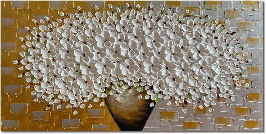 Amazon｜zoinart 3Dモダン油絵 キャンバス抽象画 白い花 キャンバス