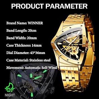 Amazon | FORSINING 三角形スケルトン メンズ 自動機械式腕時計