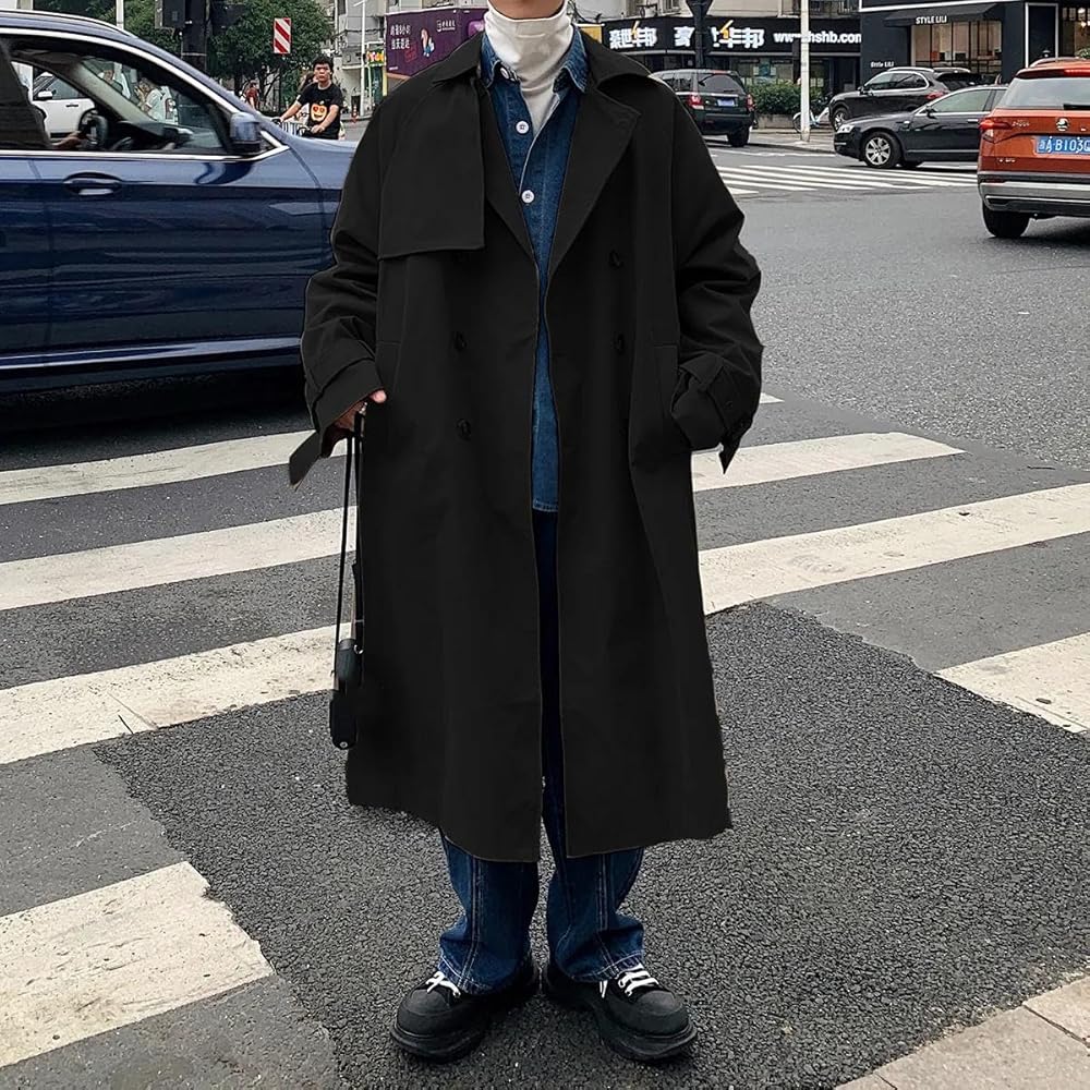 Xingfenly Trench Coats Autumn Men Long Jacket Streetwear Casual
