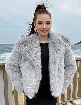 COZYPOIN Womens Faux Fur Jacket Fluffy Fur Coat Cropped Long