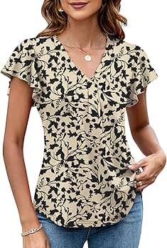 LOMON Summer Womens Tops Dressy Casual Flutter Sleeve T-Shirts