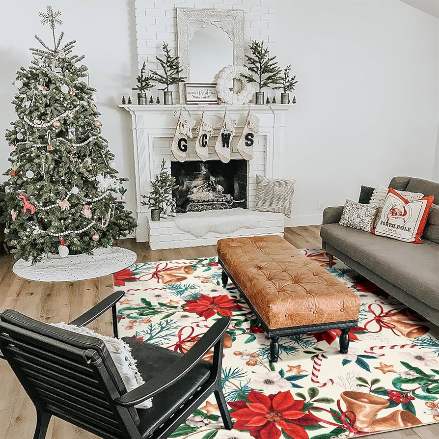 Amazon.com: Vintage Floral Christmas Area Rugs 4x6 Washable - Thin