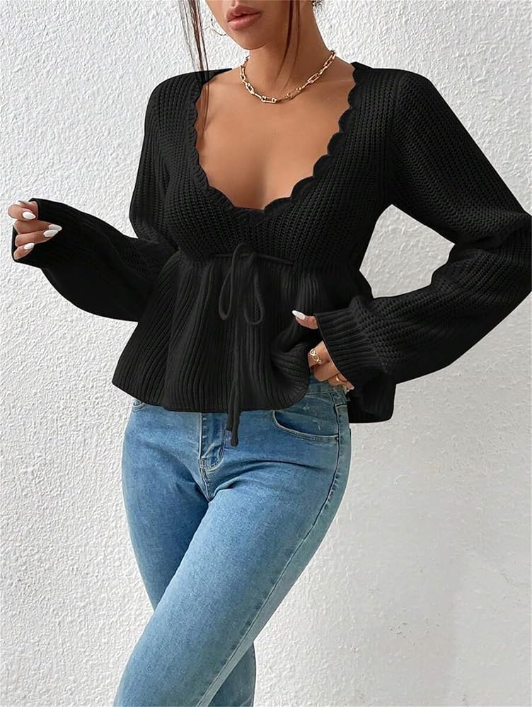 SKAYS peplum sweater for women, Deep v neck sweaters for women
