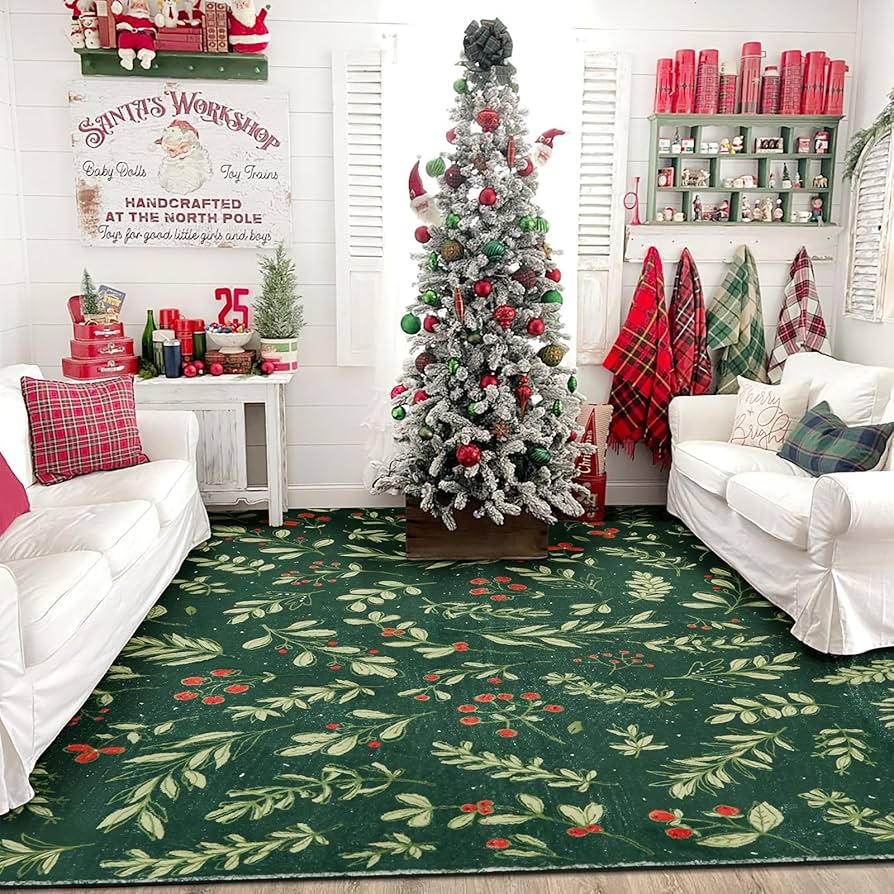 Amazon.com: Washable Vintage Floral Christmas 4x6 Area Rugs Non