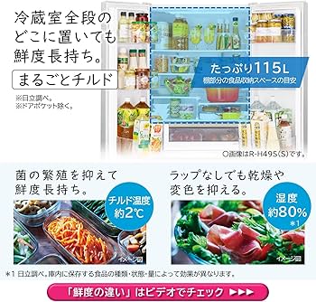 Amazon | 日立 冷蔵庫 幅65cm 485L シルバー R-H49S S 6ドア フレンチ