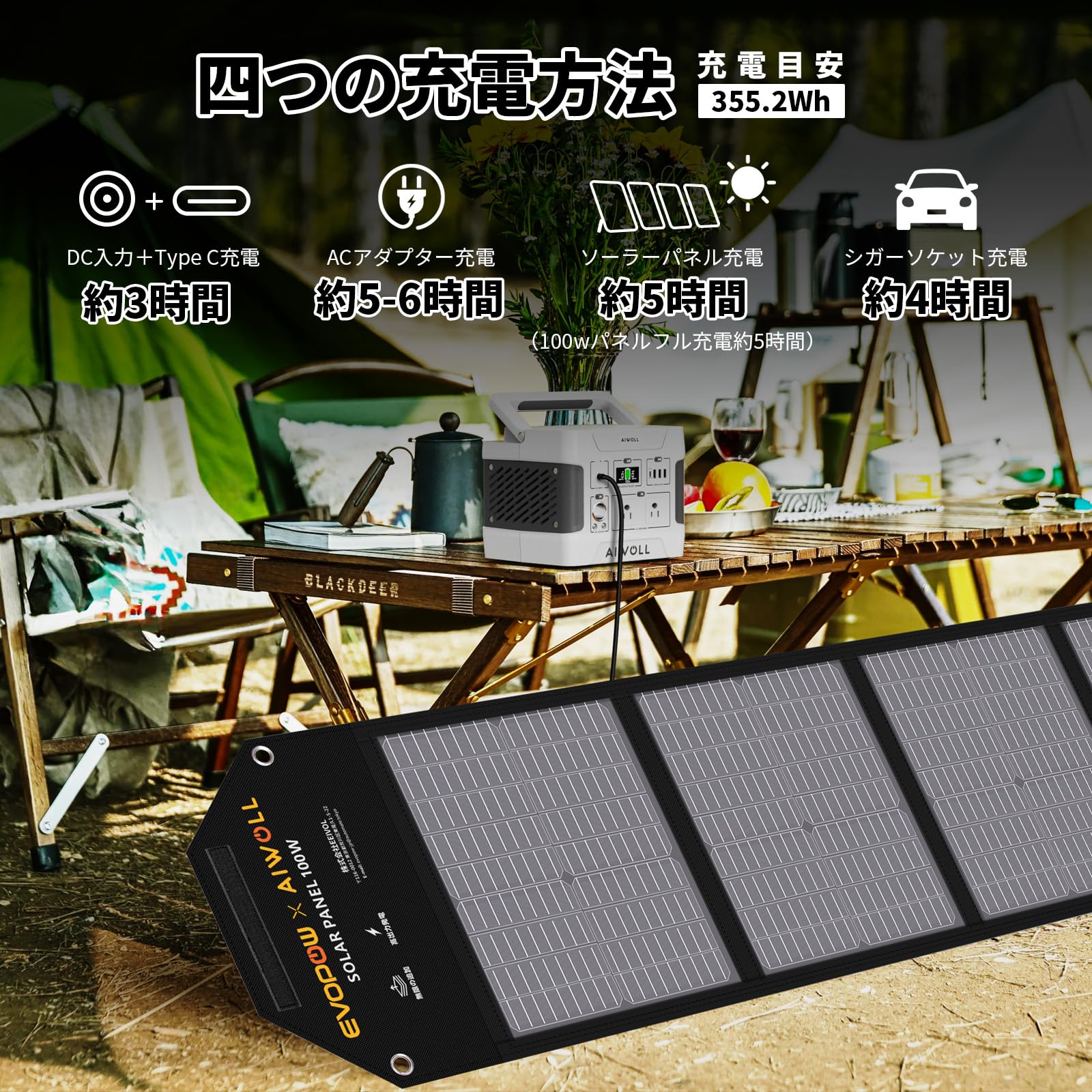 Amazon.co.jp: AIWOLL ポータブル電源 リン酸鉄355Wh ソーラーパネル