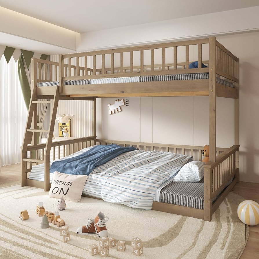 Amazon.com: KLMM Wood Full XL Over Queen Bunk Bed with Ladder and