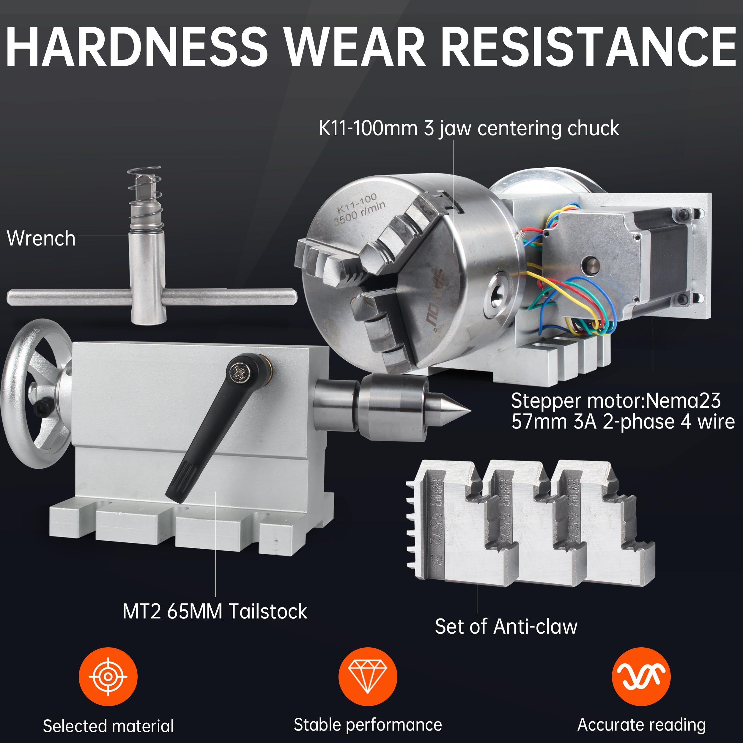 Amazon | CNCルーター 第4軸 3爪チャック 100mm Nema23ステッパー