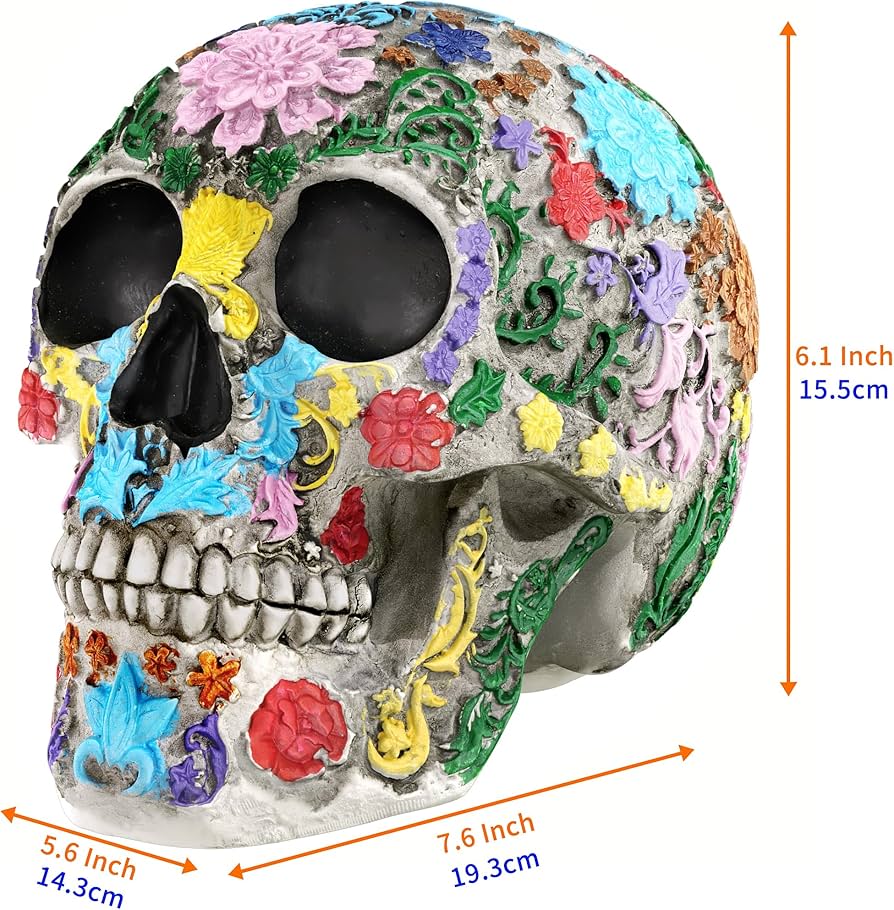 Amazon.com: READAEER Life Size Skull Resin Colorful Floral Human