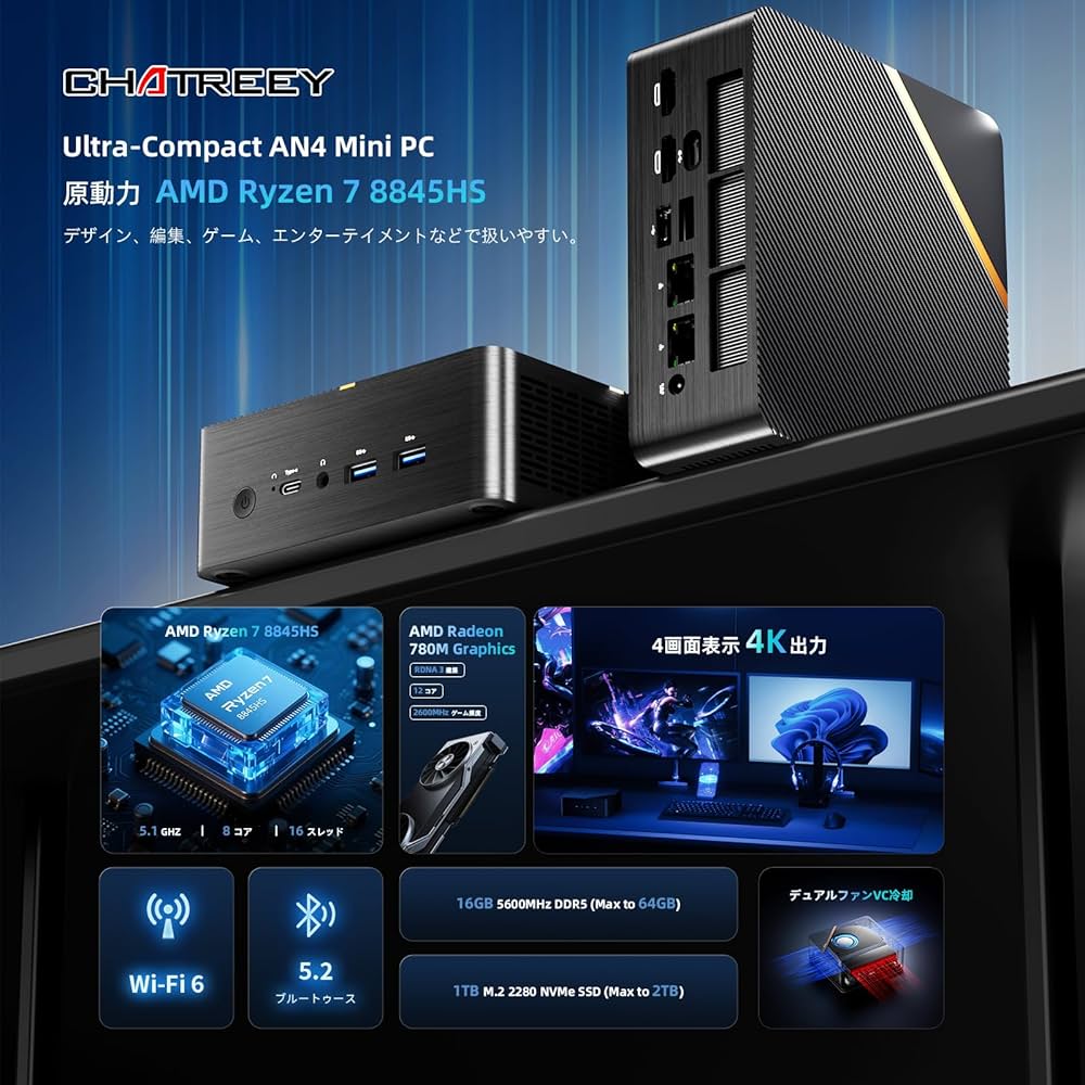 Amazon.co.jp: ミニPC AMD Ryzen 7 8845HS 8コア16スレッド 最大5.1GHz