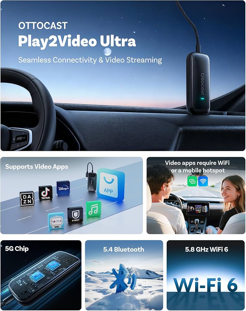 Amazon.com: OTTOCAST Play2Video Ultra Wireless CarPlay Android