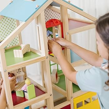 Amazon.com: Melissa & Doug Hi-Rise Wooden Dollhouse with 15 pcs