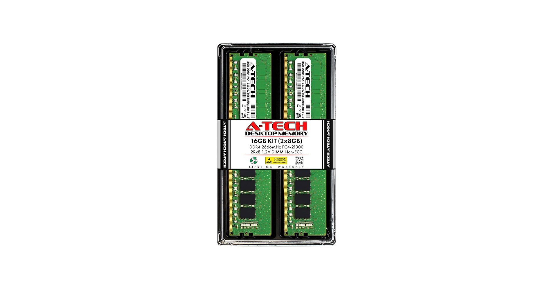 A-Tech 16GB (2x8GB) DDR4 2666MHz DIMM PC4-21300 UDIMM Non-ECC 2Rx8